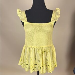 Yellow Smocked Eyelet Tank Top